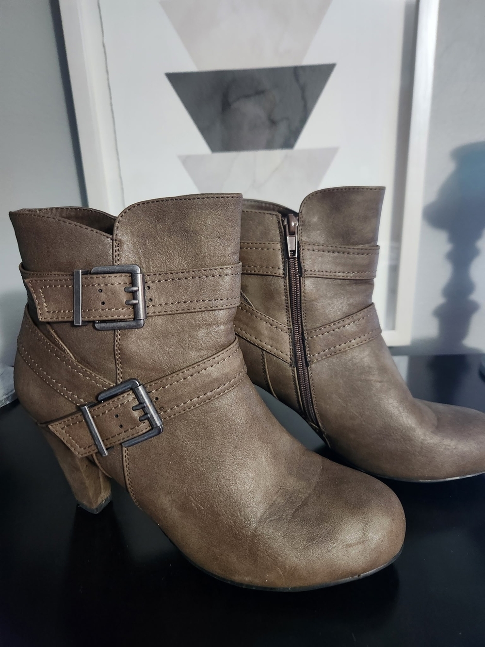 Women's Brown Buckle Strap Ankle Booties